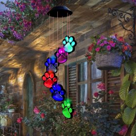 1pc; Paw Print Solar Wind Chimes For Outside; Dogs Cat Pet Paw Print Remembrance Wind Chimes; Waterproof Color Changing Solar Hanging Lights
