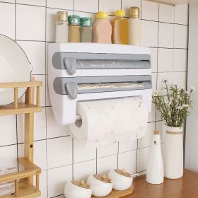 Kitchen Roll Dispenser Paper Roll Holder Plastic Wrap Film Foil Paper Organizer w/ Cutter Wall Mounted for Kitchen/Bathroom