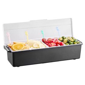 Chilled Condiment Server, 4 Compartment Ice Cooled Condiment Serving Container, Chilled Garnish Tray Bar Caddy with Lid