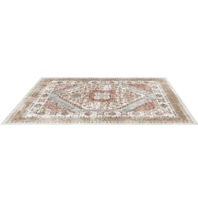 Area Rug, 8 x 10 ft Large Washable Rug, Non-Slip and Tear-Resistant Soft Carpet, Pet & Child Friendly Vintage Area Rugs, Indoor Mat for Bed