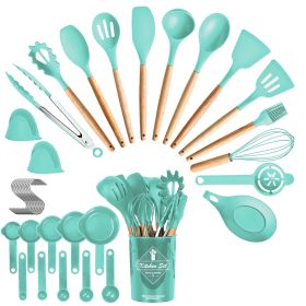 4 Colors Options -- Set Of 35Pcs Kitchen Cooking Utensils Set Spatula Set Baking Utensil Set Kitchen Accessories Necessities (Option: Green)