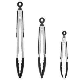 3Pcs Kitchen Tongs Stainless Steel Locking Food Tongs With Silicon Tips (Option: Silver)
