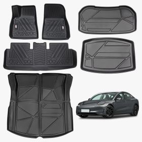 Odorless TPE Floor Mat For Tesla Model 3 2023-2025 6 PCS Waterproof Duty-Proof Fully Surrounded Floor Liner Protection Foot Pad (Option: Black)