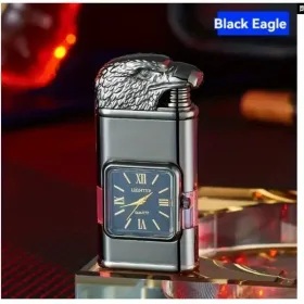 June 15 Father's Day Gift, Butane Lighter, Magic Dual Flame Lighter, Windproof Jet & Soft Flame Switchable Lighter, Quartz Dial Lighter With Inve (Option: Black)