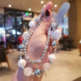 Women's Double Chain Feather Short Cellphone Chain (Option: White)