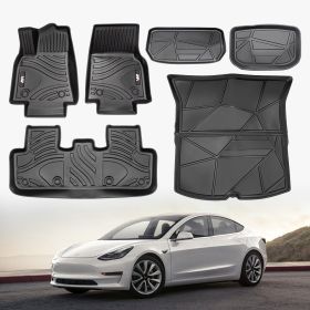 MKR All-Weather TPE Floor Mats For Tesla Model Y 2021-2022 - Waterproof, Anti-Slip, Full Coverage Car Floor Liners 6 PCS Set (Option: Black)