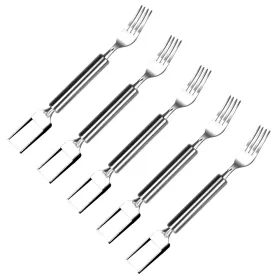 5Pcs 2 In 1 Watermelon Cutter Slicer Fork Stainless Steel Dual Head Watermelon Fruit Cutting Fork Knife (Option: Slicer)