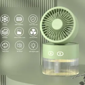 Rechargeable Makeup Misting Fan With 350mL Tank | Portable Cooling Desk Fan With 3 - Speed Mist Spray, Quiet Operation & Night Light | Outdoor/Tr (Option: Green)