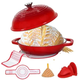 Enameled Cast Iron Dutch Oven With Lid,11" Bread Oven,6 Quart Enamel Bread Pan,Dutch Oven For Sourdough Baking-with Silicone Mat,Thick Enamel Oven (Option: Red)