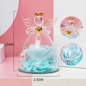 1pc; Preserved Rose In Angel Glass (Color: Teal Blue)