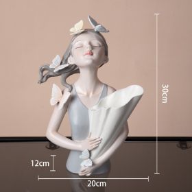 Modern Decorative Artificial Flower Vase Butterfly Girl Sculptures Interior Home Resin Ornament (Color: Grey)