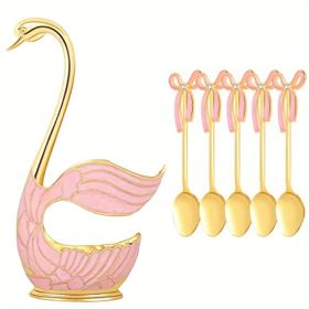 1pc; Coffee Dessert Spoon Set; Fruit Cake Coffee Tea Spoon; Swan Shaped Base Holder Cutlery Set (Color: Golden, size: Style 1)