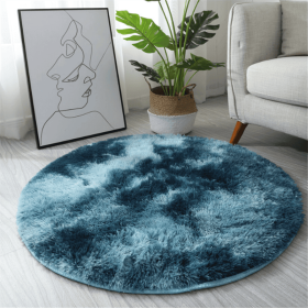 1pc, Non-Slip Plush Round Area Rug for Living Room and Kitchen - Soft and Durable Indoor Floor Mat Decor - 23.62 x 23.62 (Color: Tie-dye Sapphire Blue, size: Diameter 23.62inch)
