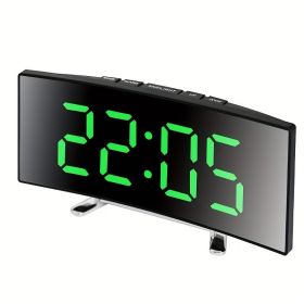 1pc Led Alarm Clock, Mirror Curved Screen, Digital Alarm Clock With Sleep Temperature (Color: Curved Mirror Surface - Green)
