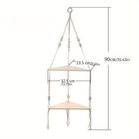 1pc Handwoven Wooden Triangle Storage Rack for Flower Pots, Pendants, and Room Decor (Style: B)