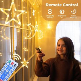 Solar Icicle Lights,Outdoor Waterproof Moons Stars Curtain Window String with 8 Modes Timer Remote (quantity: 1pcs)