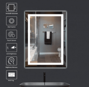 Triple Color Temperature/LED/RGB Smart Touch Control Bathroom Mirror with Tempered Glass, Adjustable Light, Fog & Shatterproof (S3R13874UL55"x30": S3R18292UL72"x36")