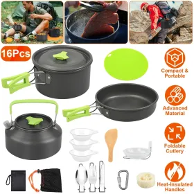 Set Of 16Pcs Camping Cooking Ware Camping Stove Cookware Kit (Option: CookwareSet)