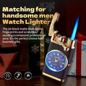 1pcs Butane Lighter, Blue Flame Lighter, Vintage Rocking Chair Lighter, Multifunctional Dial Lighter, Windproof Lighter, Suitable For Indoor And (Option: BlackFrosted)