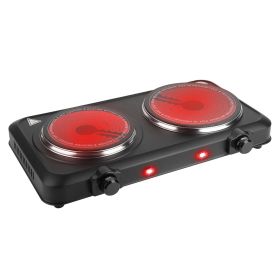 1Pc 2000W Electric Infrared Dual Burner Portable Heating Hot Plate Stove Countertop RV Hotplate With Glass Cooktop Stepless Temperature Adjustment (Option: Black)