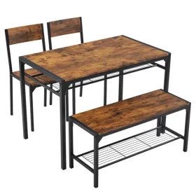 Dining Table Set For 4, Kitchen Table With 2 Chairs And A Bench, 4 Piece Kitchen Table Set For Small Space, Rustic look (Option: defaulttitle)