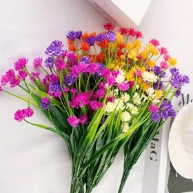 5 Bundles Artificial Flowers For Outdoor Faux Artificial Plants UV Resistant Plastic Flower Bulk Window Box Home Wedding Farmhouse (Option: 5Pcs)