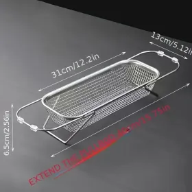 Expandable Stainless Steel Kitchen Sink Drain Basket - Adjustable Dish, Bowl & Cutlery Washing Rack With Space-Saving Design, Drains Utensils (Option: small)